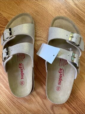 Superfit Shimmery Champagne Double Buckle Slide Sandals